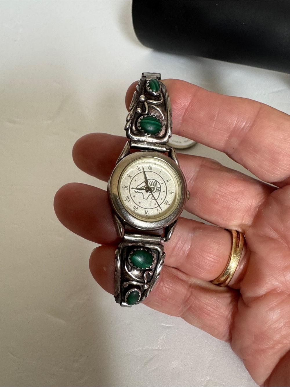 Richard Begay Navajo Sterling Watch Tips W/ Malachite Non-Working Watch Parts